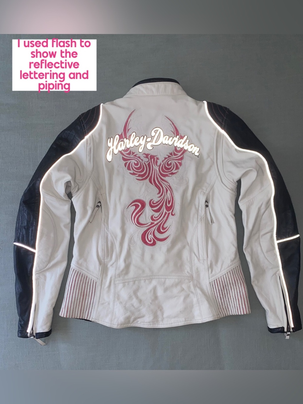 Harley-Davidson Women's “Spirited Eagle” White and Pink Leather Jacket - Picture 5 of 13